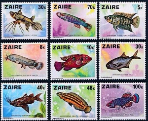 Заир 1978, Рыбы, 9 марок